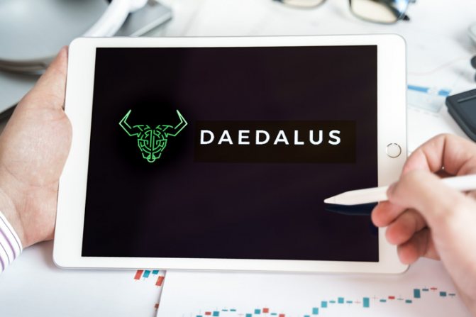 Криптокошелек Daedalus открыт на экране планшета.