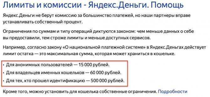 лимиты в Яндекс Деньги