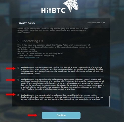 Регистрация на HitBTC