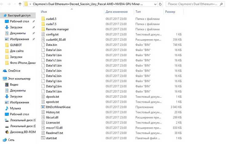Содержимое папки Claymore Dual Miner