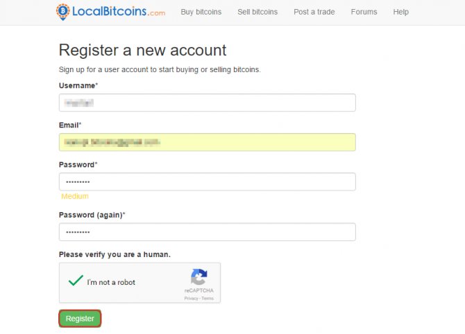 Создание счета на LocalBitcoins