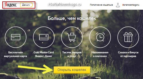YooMoney (Яндекс деньги) - страница приветствия